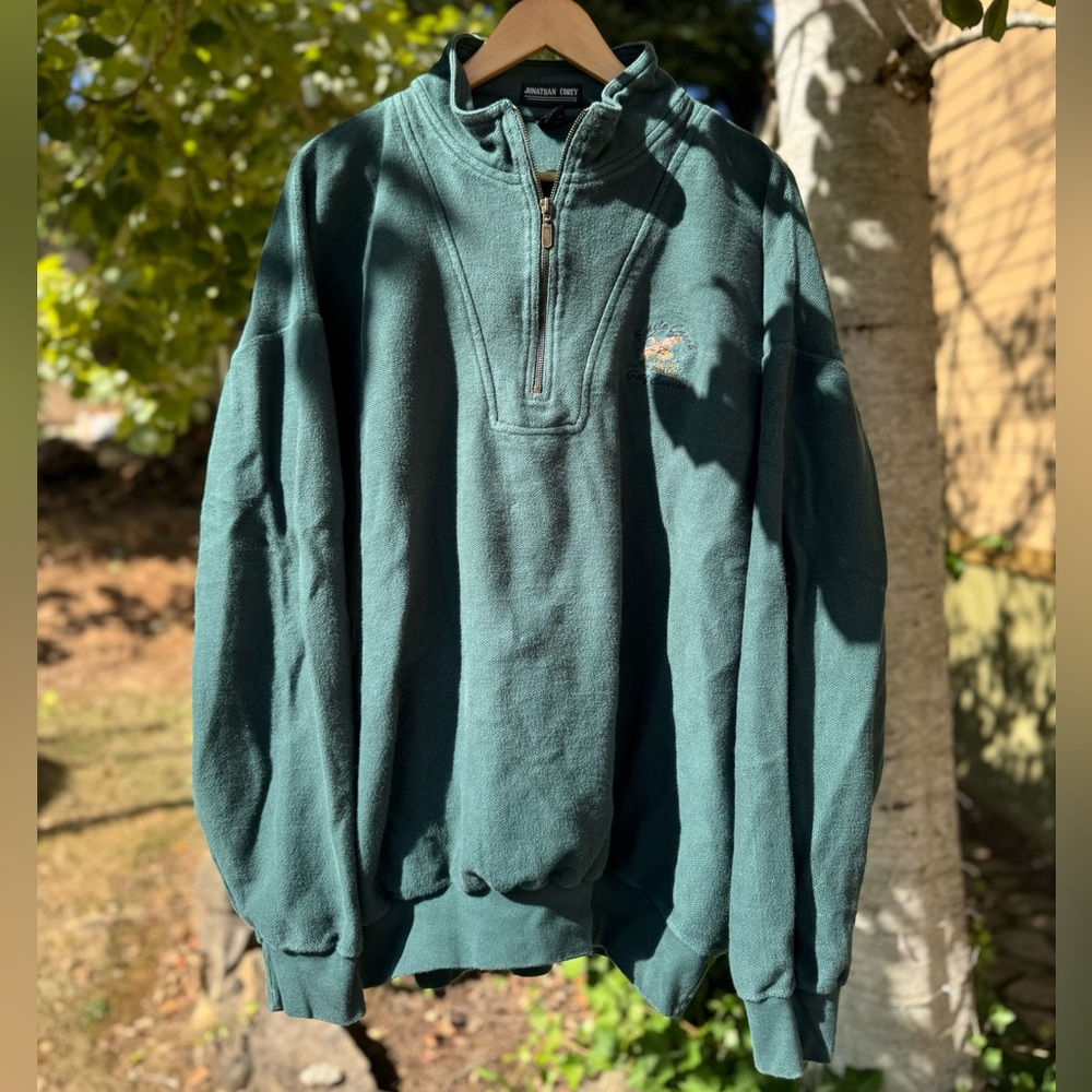 90s Vintage Jonathan Corey Embroidered 100% Cotton Half-Zip Pullover Sweater